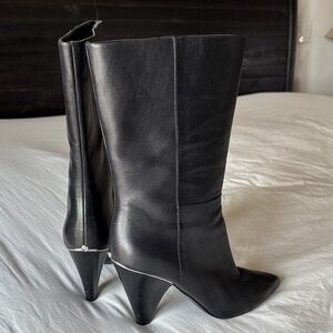 Classy Black Leather Heeled Women's Boots